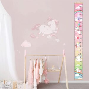 HIFOT Kids Growth Chart Height Measuring Chart, Unicorn Canvas Wall Hanging Rulers for Baby Children Girls Bedroom Decor 74.8''* 7.87''