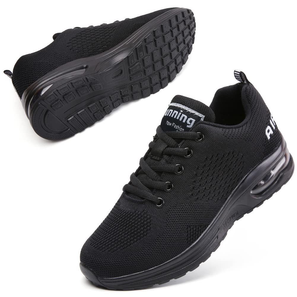 Running Shoes for Women Tennis Sneakers Air Cushion Arch Support Slip Resistance Memory Foam Mesh Comfortable Shoes for Walking Gym Athletic Work All Black US 8