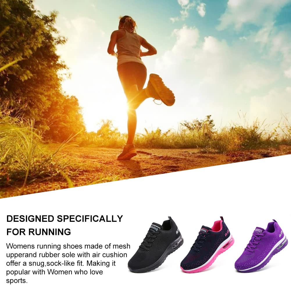 Running Shoes for Women Tennis Sneakers Air Cushion Arch Support Slip Resistance Memory Foam Mesh Comfortable Shoes for Walking Gym Athletic Work All Black US 8