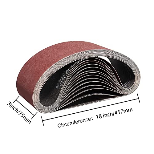 POTUINOM 15 Pack Sanding Belts 3X18 Inches(75X457mm)- 3 Each of 80/120/150/240/400 Grits Aluminum Oxide Sanding Belt, Best Suitable for Wood Sanding and Levelling