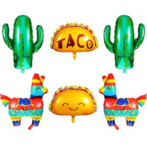 6 pieces mexican fiesta theme party balloons mexican taco llama cactus jumbo foil balloons mexican fiesta party decorations for cinco de mayo taco bout luau party birthday baby shower supplies