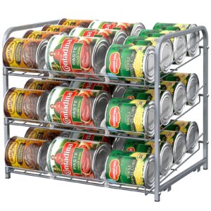 bty can organizer for pantry stackable can storage organizer rack stacking can dispenser small space 3 tier holds up to 36 cans for pantry, kitchen, cabinet- silver