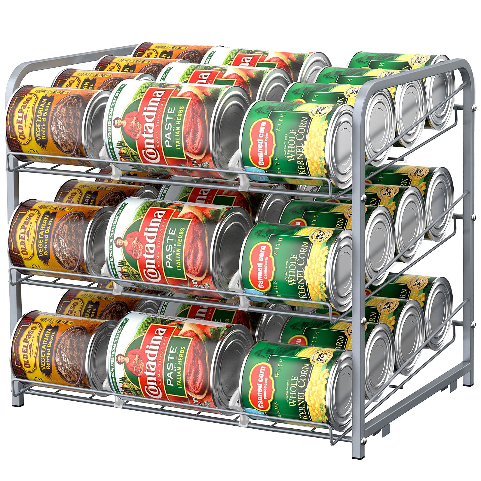 BTY Can Organizer for Pantry Stackable Can Storage Organizer Rack Stacking Can Dispenser Small Space 3 Tier Holds up to 36 Cans for Pantry, Kitchen, Cabinet- Silver