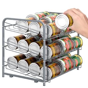 BTY Can Organizer for Pantry Stackable Can Storage Organizer Rack Stacking Can Dispenser Small Space 3 Tier Holds up to 36 Cans for Pantry, Kitchen, Cabinet- Silver