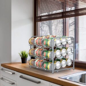 BTY Can Organizer for Pantry Stackable Can Storage Organizer Rack Stacking Can Dispenser Small Space 3 Tier Holds up to 36 Cans for Pantry, Kitchen, Cabinet- Silver