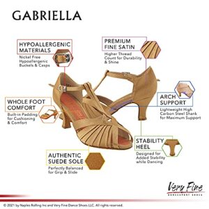 Very Fine Womens Dance Shoe Gabriella Bachata Swing Salsa Latin Ballroom Brown Satin 2.5" Heel US 7.5 M