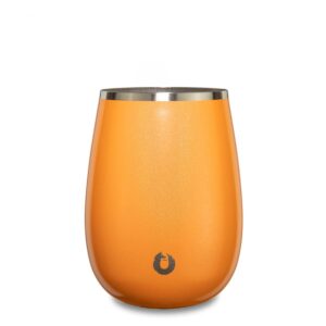 snowfox elegance collection insulated stainless steel wine and cocktail glass, 13.5-ounce single w/lid, orange