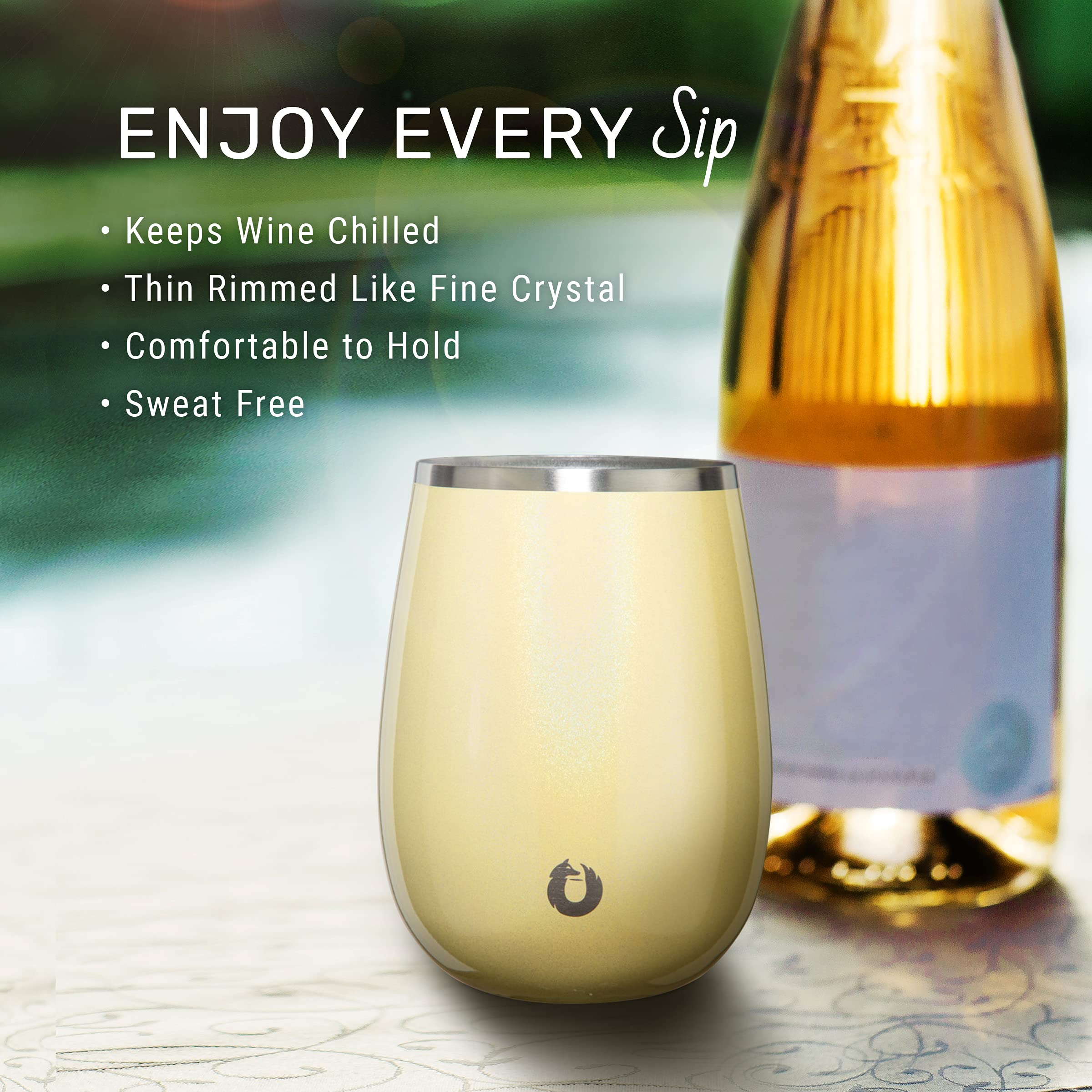 Snowfox Elegance Collection Insulated Stainless Steel Wine and Cocktail Glass, 13.5-ounce Single w/Lid, Orange