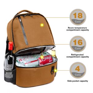 TUGUAN Insulated Cooler Backpack 38/42 Cans Double Deck Leakproof Lightweight Soft Lunch Backpack Small Cooler Bag Beach Picnic, Brown