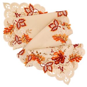 OurWarm Fall Table Runner, Maple Leaves Thanksgiving Table Runner 15 x 67 Inch, Embroidered Autumn Harvest Table Decor for Fall Thanksgiving Decorations