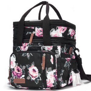 mov compra lunch bag women flower insulated lunch box for work, expandable large lunch bag, leakproof double deck lunch box cooler bag with removable shoulder strap（flower）