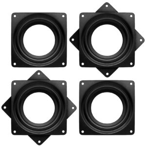 4 pcs 4 inch square rotating bearing plate, 300lbs capacity turntable bearing swivel plate for serving trays, kitchen storage racks, makeup holder - 5/16-inch, thick black