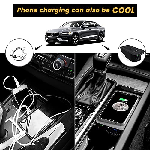 Car Wireless Phone Charger for Volvo 2017-2022 XC90 XC60 S90 S60 V90 V60 2023 2022 2021 2020 2019 2018 2017 Center Console Accessories Charging Pad