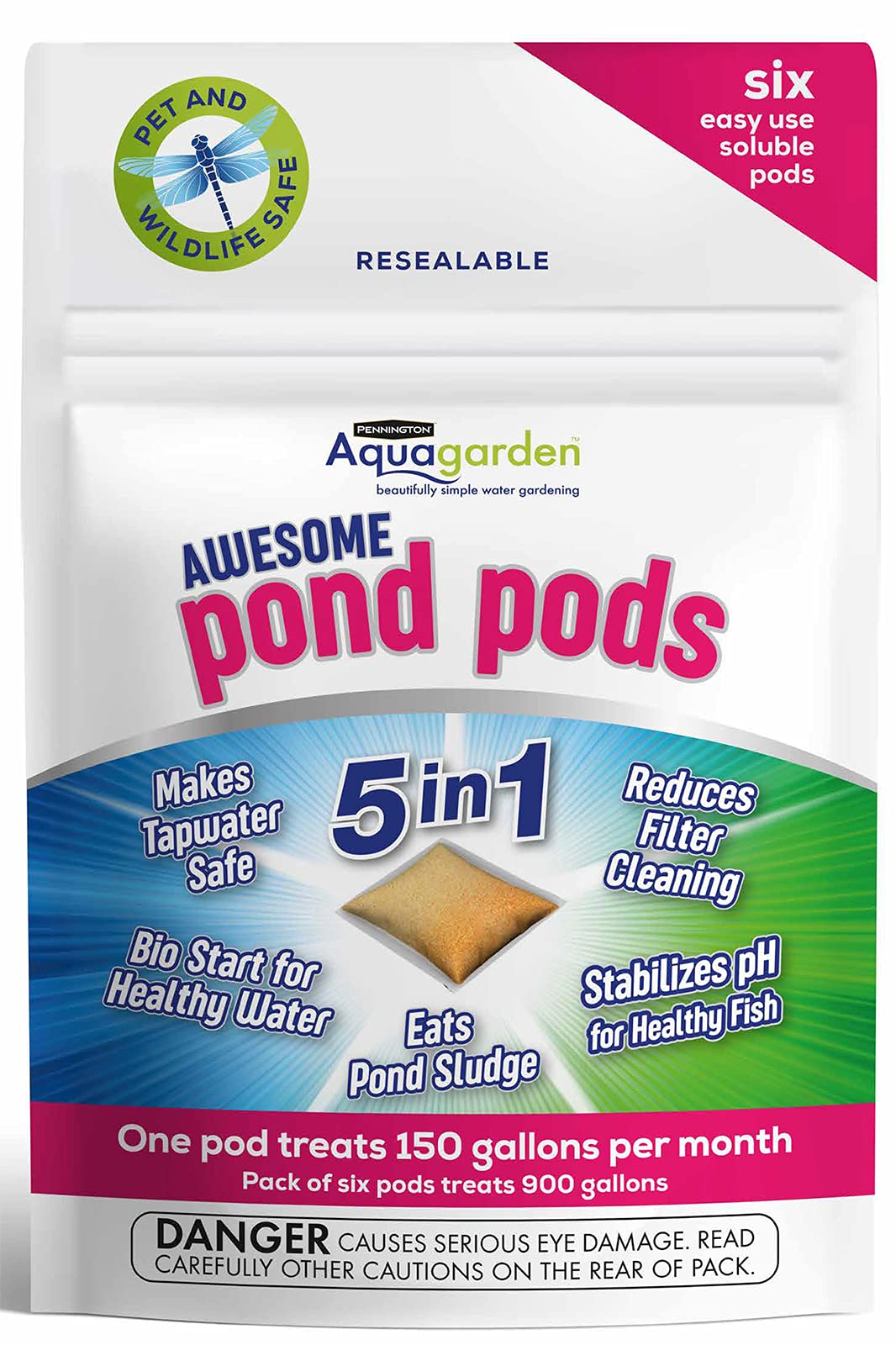 Pennington Aquagarden Awesome Pond Pods, Eats Pond Sludge, Makes Tapwater Safe, Reduces Filter Cleaning - 6 Pack,Brown