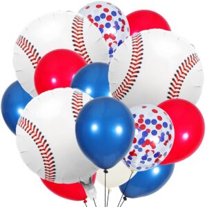 60 pcs baseball theme decoration, navy blue red white confetti balloons with baseball foil balloons for baseball theme birthday baby shower decoration