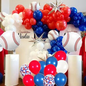 60 Pcs Baseball Theme Decoration, Navy Blue Red White Confetti Balloons with Baseball Foil Balloons for Baseball Theme Birthday Baby Shower Decoration