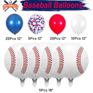 60 Pcs Baseball Theme Decoration, Navy Blue Red White Confetti Balloons with Baseball Foil Balloons for Baseball Theme Birthday Baby Shower Decoration