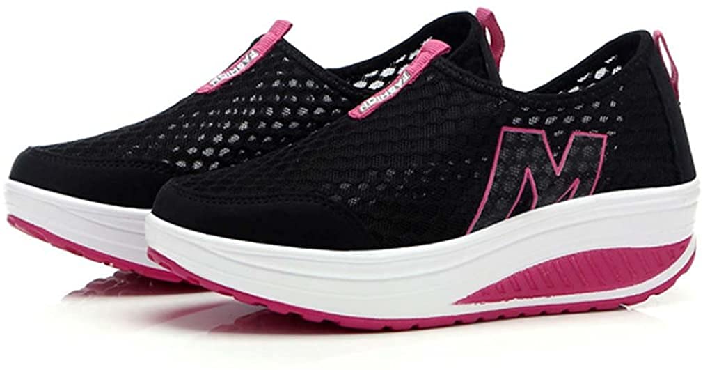 Hotcham Woman Casual Sport Shoes Women Wedge Sneaker Comfort Fitness Sneaker Mush Frabic Upper Sport Shoes Women Platform Sneaker,Black/7