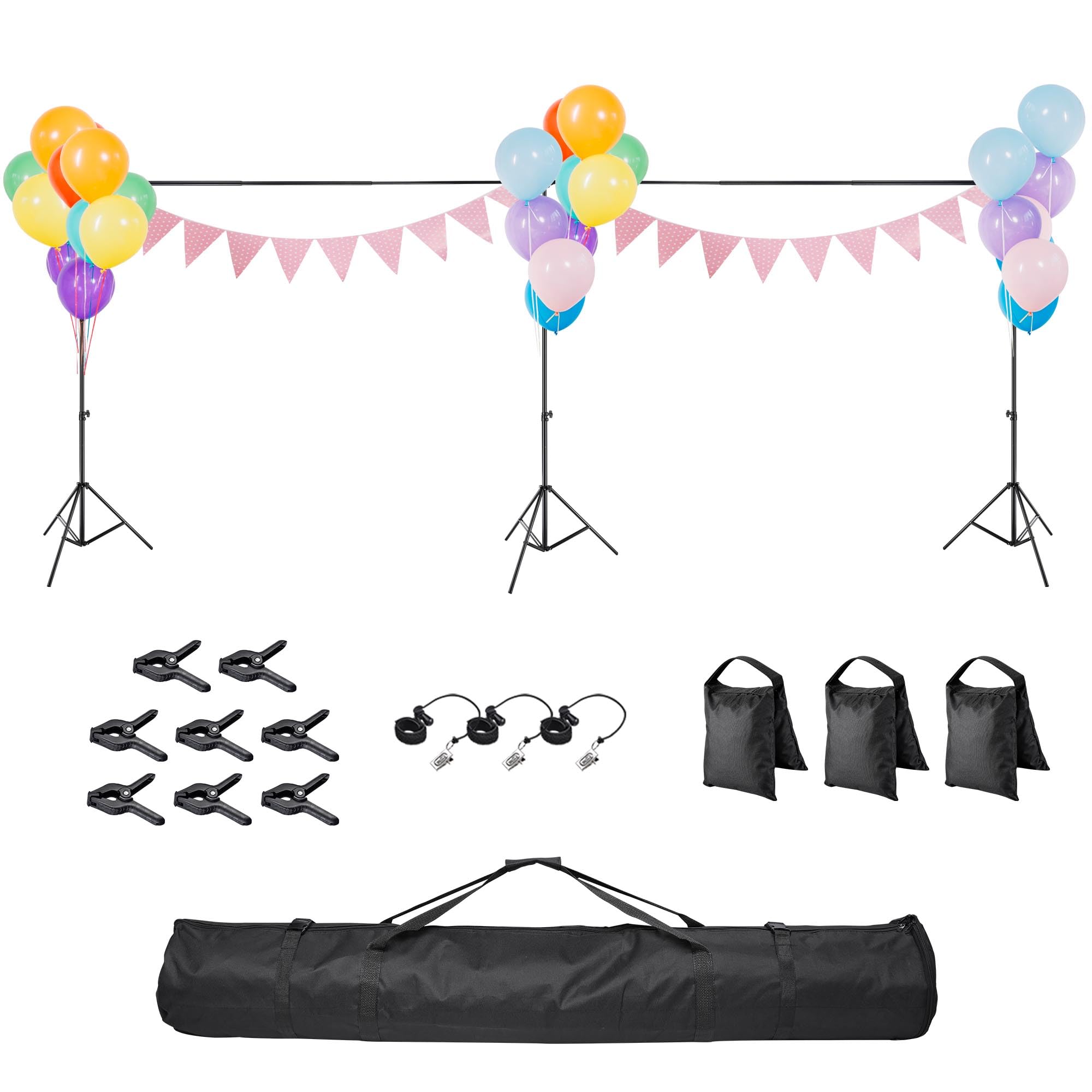 AW 10x20Ft Backdrop Stand Adjustable Photography Background Support System 2 Way to Set up for Party Wedding Photography Classroom Stage for Puppets 8 Spring Clamps,3 Clips,3 Sand Bag,1 Carry Bag