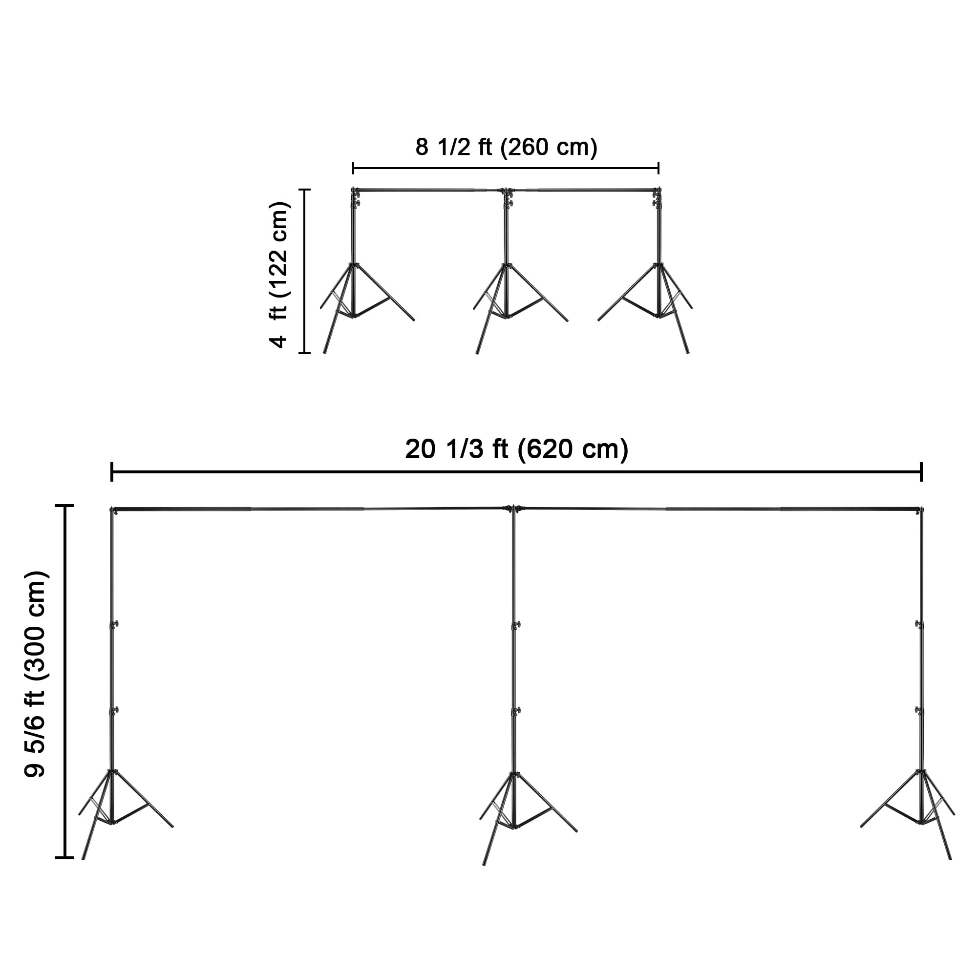 AW 10x20Ft Backdrop Stand Adjustable Photography Background Support System 2 Way to Set up for Party Wedding Photography Classroom Stage for Puppets 8 Spring Clamps,3 Clips,3 Sand Bag,1 Carry Bag