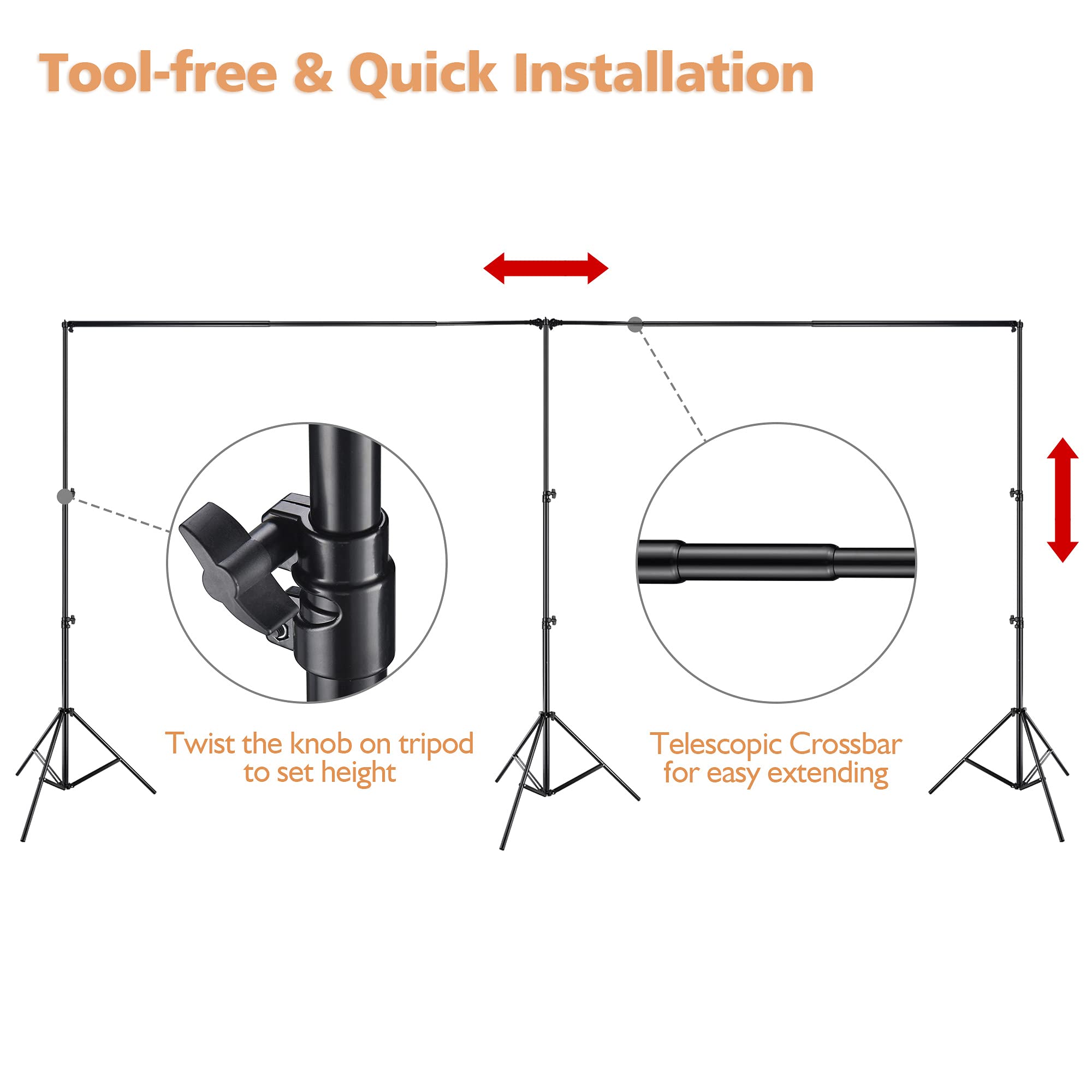 AW 10x20Ft Backdrop Stand Adjustable Photography Background Support System 2 Way to Set up for Party Wedding Photography Classroom Stage for Puppets 8 Spring Clamps,3 Clips,3 Sand Bag,1 Carry Bag