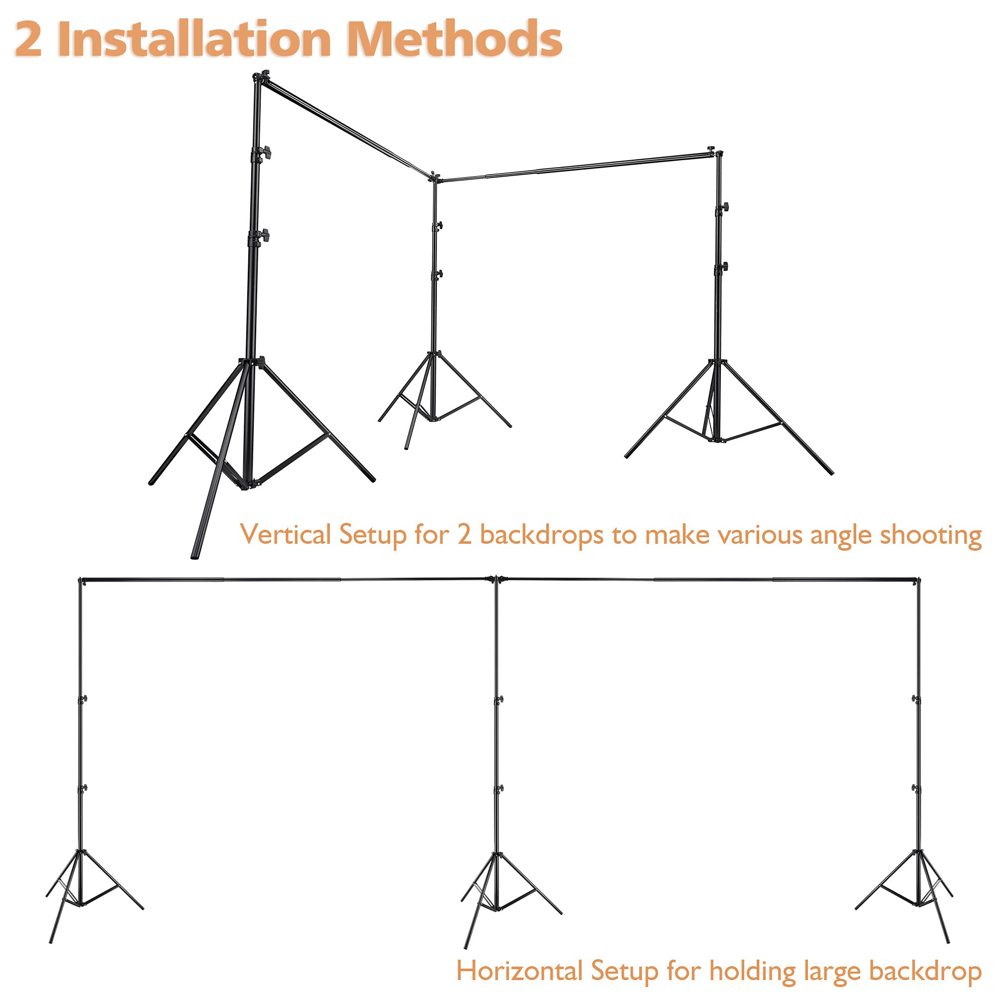 AW 10x20Ft Backdrop Stand Adjustable Photography Background Support System 2 Way to Set up for Party Wedding Photography Classroom Stage for Puppets 8 Spring Clamps,3 Clips,3 Sand Bag,1 Carry Bag