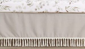 sweet jojo designs boho fringe boy or girl baby nursery crib bed skirt dust ruffle - gender neutral beige tan taupe linen tassel macrame for bohemian woodland farmhouse botanical leaf collection