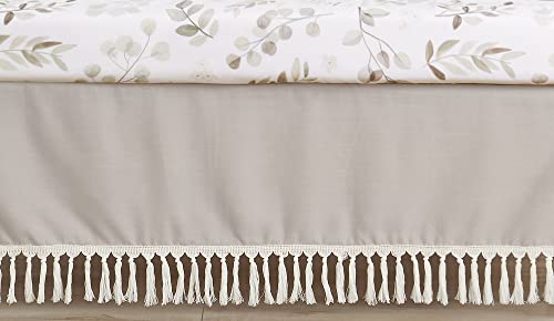 Sweet Jojo Designs Boho Fringe Boy or Girl Baby Nursery Crib Bed Skirt Dust Ruffle - Gender Neutral Beige Tan Taupe Linen Tassel Macrame for Bohemian Woodland Farmhouse Botanical Leaf Collection