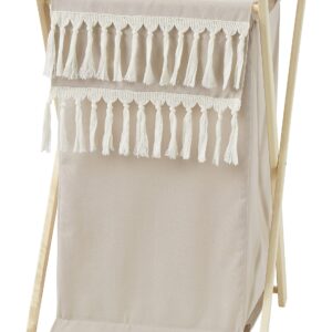 Sweet Jojo Designs Boho Fringe Baby Kid Clothes Laundry Hamper - Gender Neutral Beige Tan Taupe Linen Tassel Macrame for Bohemian Woodland Farmhouse Botanical Leaf Collection