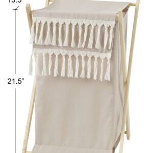 Sweet Jojo Designs Boho Fringe Baby Kid Clothes Laundry Hamper - Gender Neutral Beige Tan Taupe Linen Tassel Macrame for Bohemian Woodland Farmhouse Botanical Leaf Collection