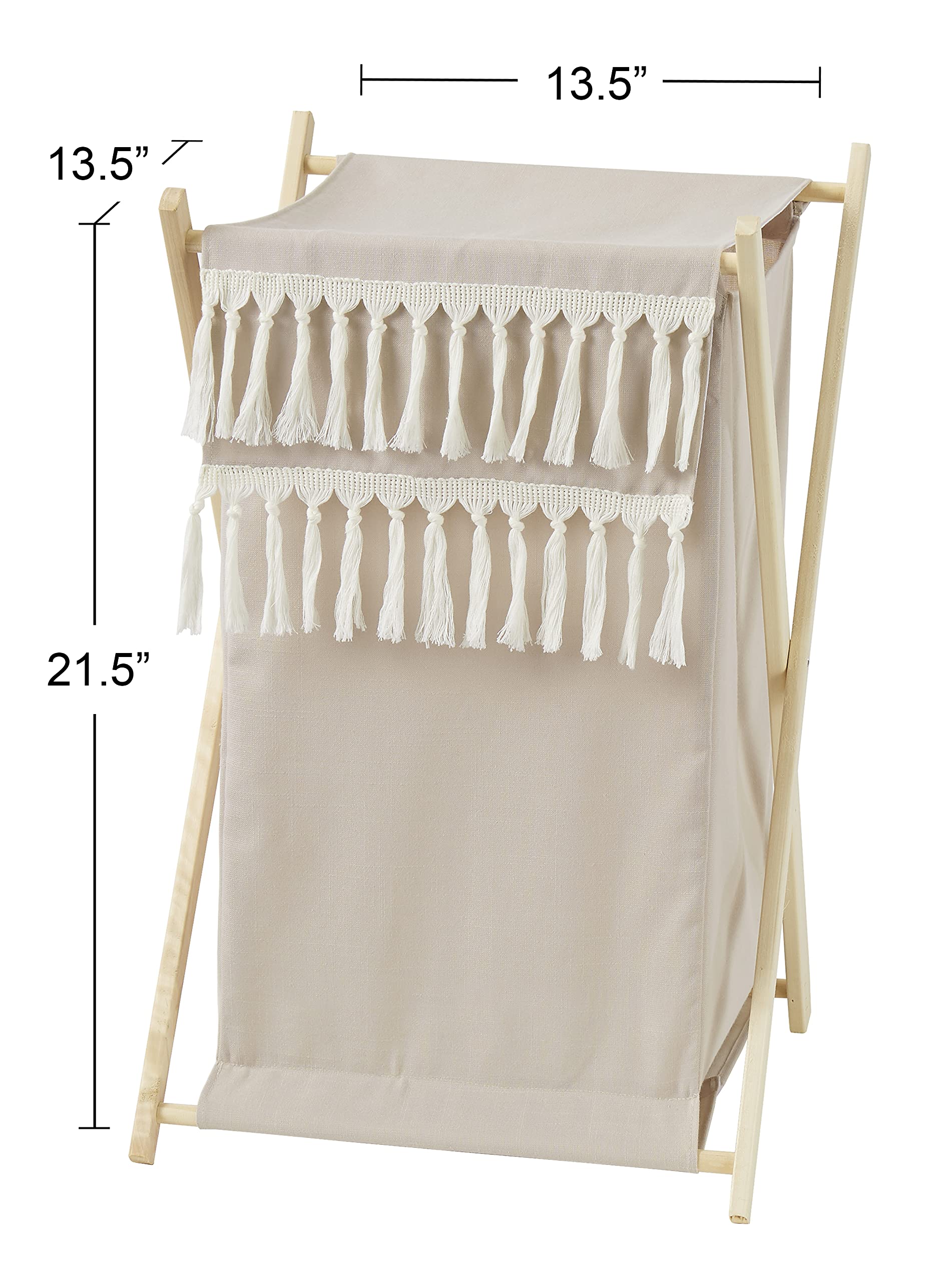 Sweet Jojo Designs Boho Fringe Baby Kid Clothes Laundry Hamper - Gender Neutral Beige Tan Taupe Linen Tassel Macrame for Bohemian Woodland Farmhouse Botanical Leaf Collection