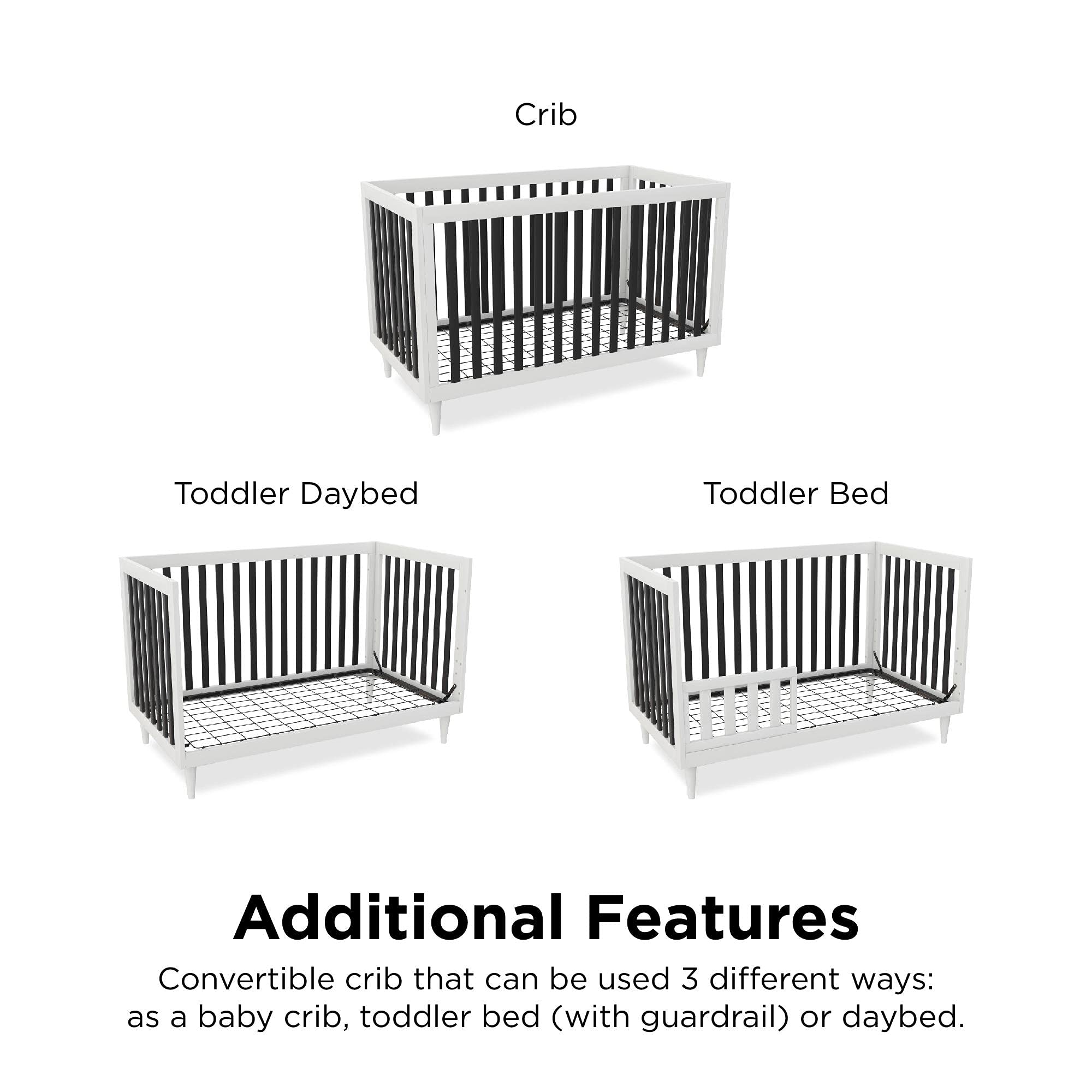 Little Seeds Rowan Valley Flint 3-in-1 Crib, White/Black with Wood Leg