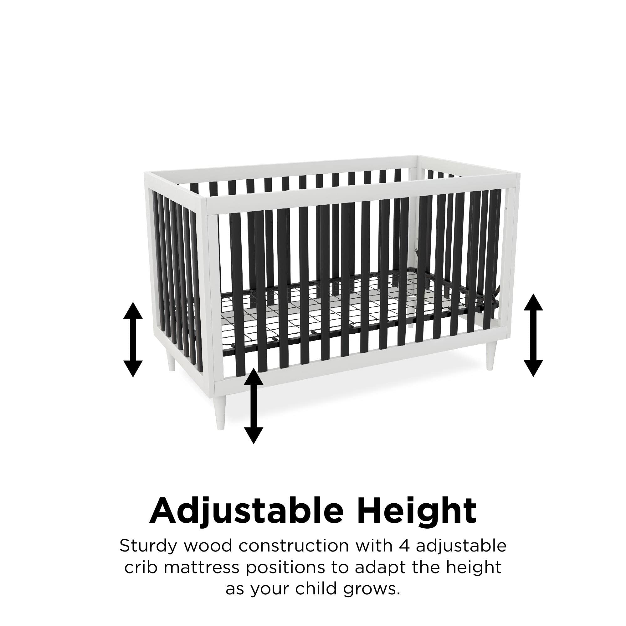 Little Seeds Rowan Valley Flint 3-in-1 Crib, White/Black with Wood Leg