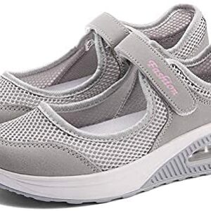 Hotcham Woman Casual Walking Shoes Comfort Fitness Sneaker Women Mesh Fabric Sneaker Women Wedge Sneaker,Gray/9