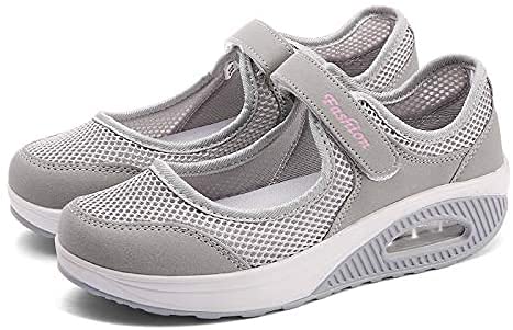 Hotcham Woman Casual Walking Shoes Comfort Fitness Sneaker Women Mesh Fabric Sneaker Women Wedge Sneaker,Gray/9