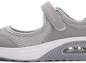 Hotcham Woman Casual Walking Shoes Comfort Fitness Sneaker Women Mesh Fabric Sneaker Women Wedge Sneaker,Gray/9