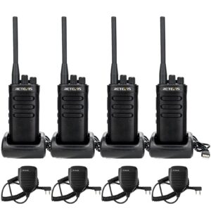 retevis rb85 long range walkie talkies, high power 2 way radios with shoulder mic, long distance two way radios, noise canceling, compact, for work warehouse hotel(4 pack)