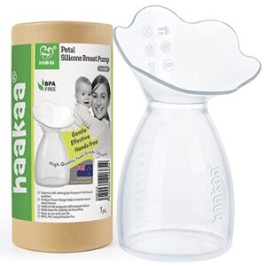 haakaa Manual Breast Pump Petal Silicone Breast Pump Breastfeeding Essentials, Flat Base Stand Firmly (7oz/200ml, New Version)