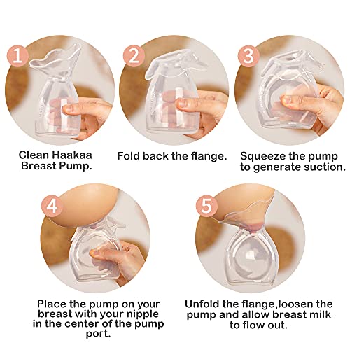 haakaa Manual Breast Pump Petal Silicone Breast Pump Breastfeeding Essentials, Flat Base Stand Firmly (7oz/200ml, New Version)