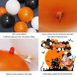 122 Pcs Halloween Balloon Garland Kit, Black Orange White Latex Balloon Garland Arch with Ghost Pumpkin Spider and Black Cat Foil 3D Balloons