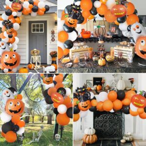 122 Pcs Halloween Balloon Garland Kit, Black Orange White Latex Balloon Garland Arch with Ghost Pumpkin Spider and Black Cat Foil 3D Balloons