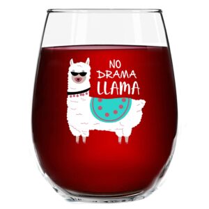 no drama llama funny stemless wine glass cup (15 oz) - cute llama gifts for women adults- novelty wine glasses with cute sayings for women- llama llama decor- made in usa