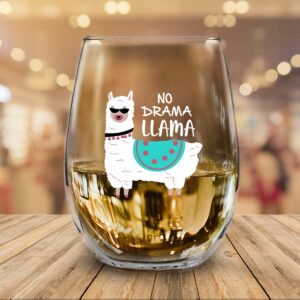 No Drama Llama Funny Stemless Wine Glass Cup (15 oz) - Cute Llama Gifts for Women Adults- Novelty Wine Glasses with Cute Sayings for Women- Llama Llama Decor- Made in USA