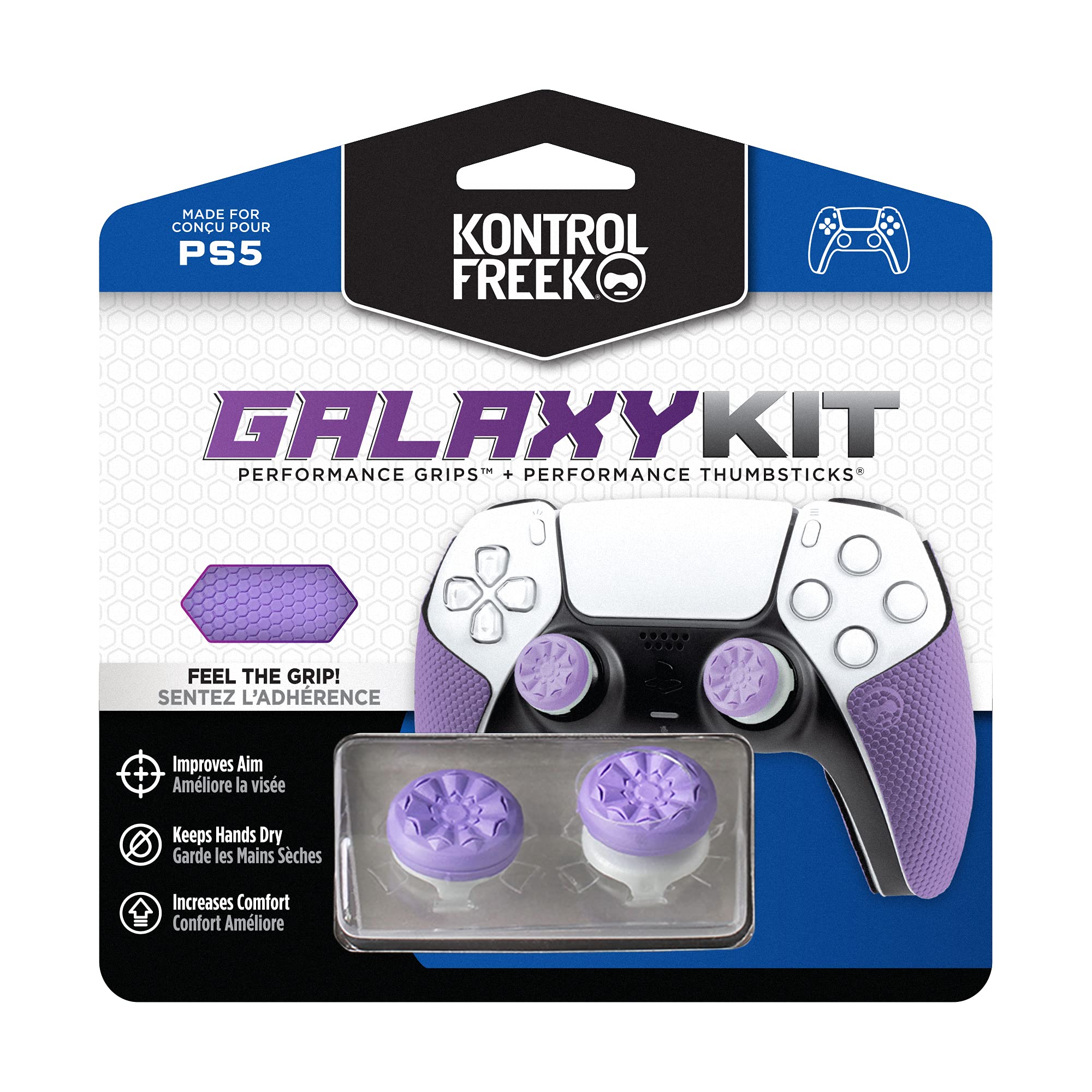 KontrolFreek FPS Freek Galaxy Performance Kit for Playstation 5 Controller (PS5) | Includes Performance Thumbsticks and Performance Grips | Purple