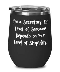 i'm a secretary. my level of sarcasm depends on your level of stupidity. wine glass, secretary wine tumbler, brilliant for secretary