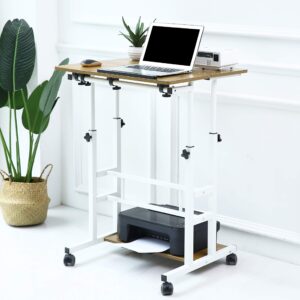 UNICOO Mobile Standing Desk, Portable Standing Desk, Height Adjustable Small Stand Up Desk Converter with Wheels - Ergonomic Rolling Desk Laptop Cart for Home Office - U101-AO