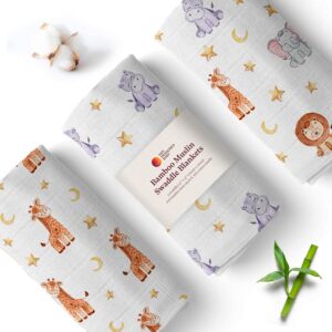 san francisco baby animal swaddle blankets, 3-pack – soft, bamboo rayon and cotton baby blankets for boys and girls promote sound sleep – 47x47 in. receiving blanket/multipurpose baby essentials