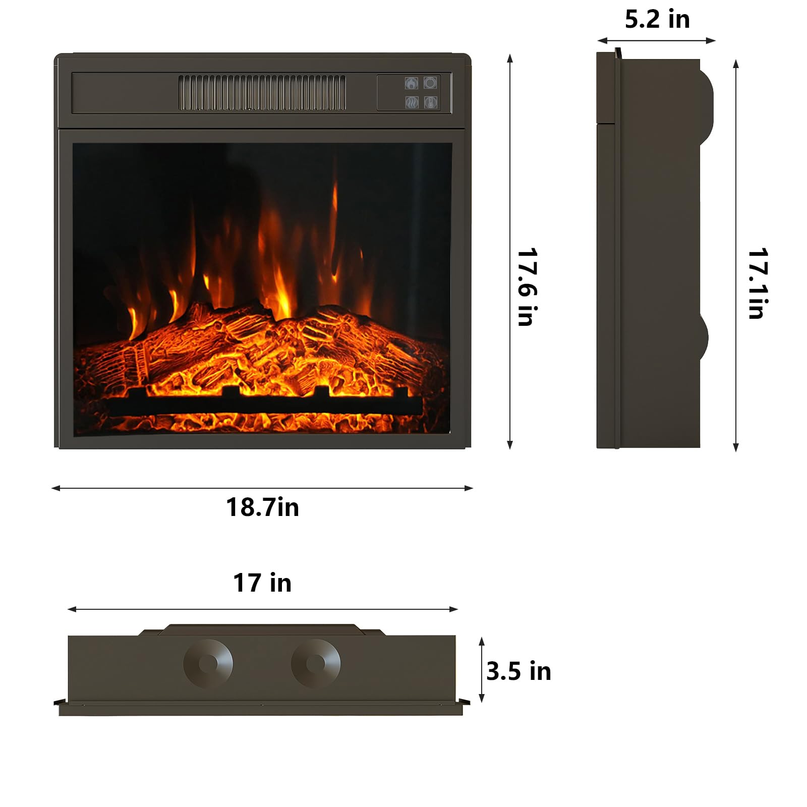 HOSEOKA 18" Electric Fireplace Insert, Electric Fireplace Heater for TV Stand Indoor Electric Stove with Remote Control, Adjustable Log Flame, 1400W(US in Stock)