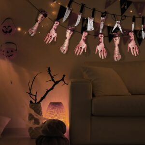 outus 6 sets halloween garland banner, include 48 garland and 16 fake scary broken hands and feet hanging decor, halloween party decoration scary banner supplies
