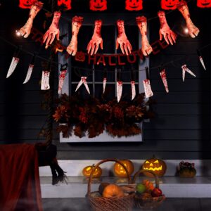 Outus 6 Sets Halloween Garland Banner, Include 48 Garland and 16 Fake Scary Broken Hands and Feet Hanging Decor, Halloween Party Decoration Scary Banner Supplies